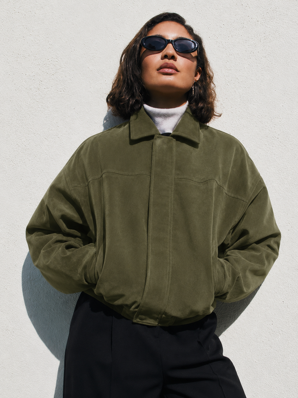 Green Faux Suede Oversized Bomber Jacket Quattro Venti