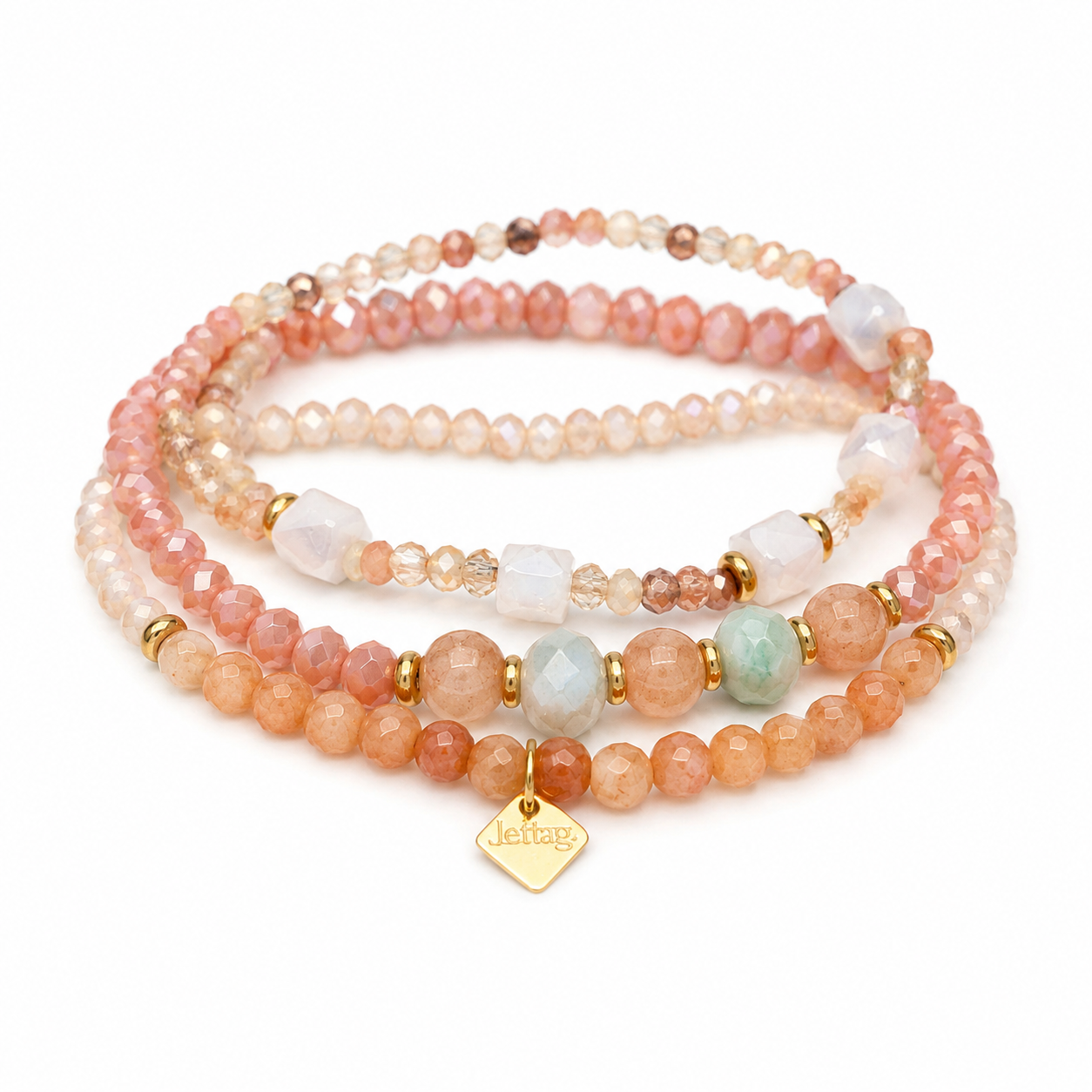 Set of 3 Colorful Beaded Elastic Stretch Bracelets Jetlag