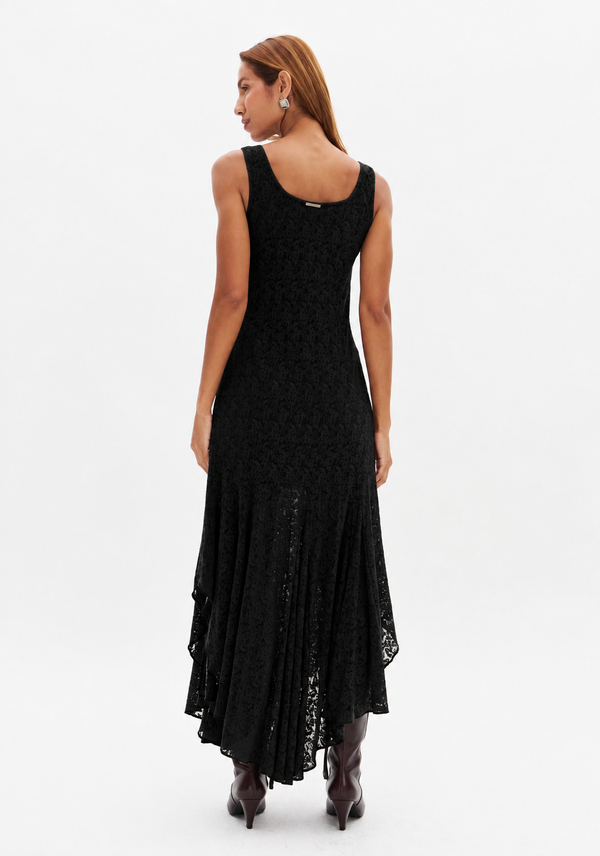 Midi Lace Dress with Asymmetrical Hem Lança Perfume