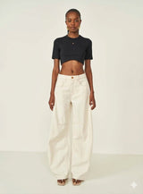 New Rib-Knit Mock Neck Cropped Top Colcci