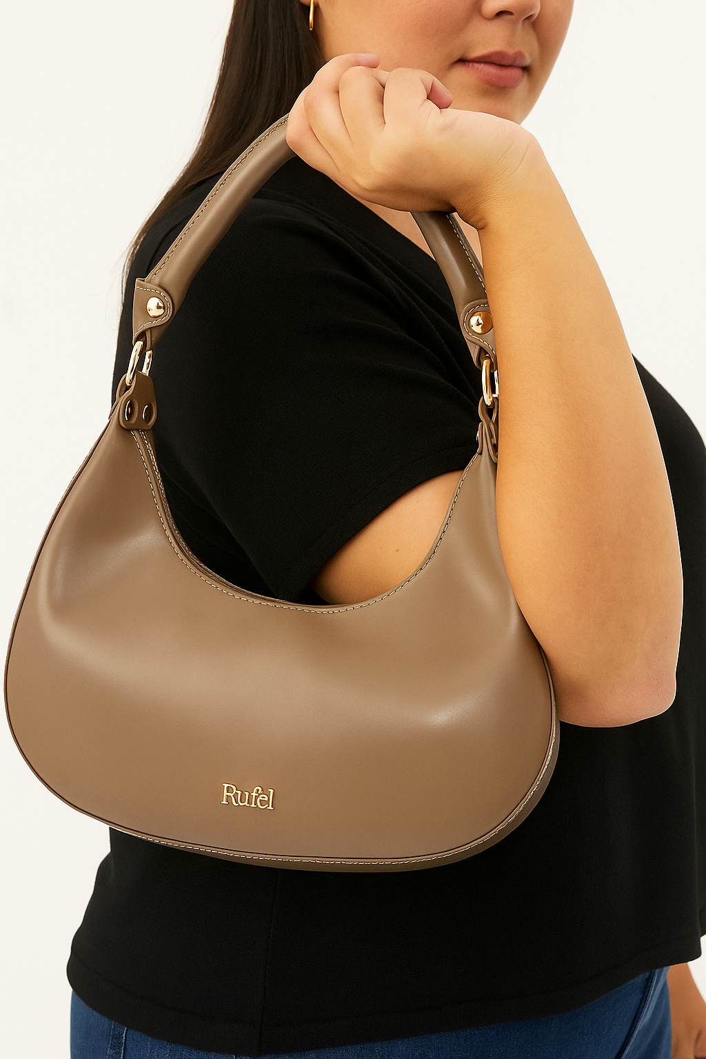 Oval Shoulder Bag with Zip Closure Rufel