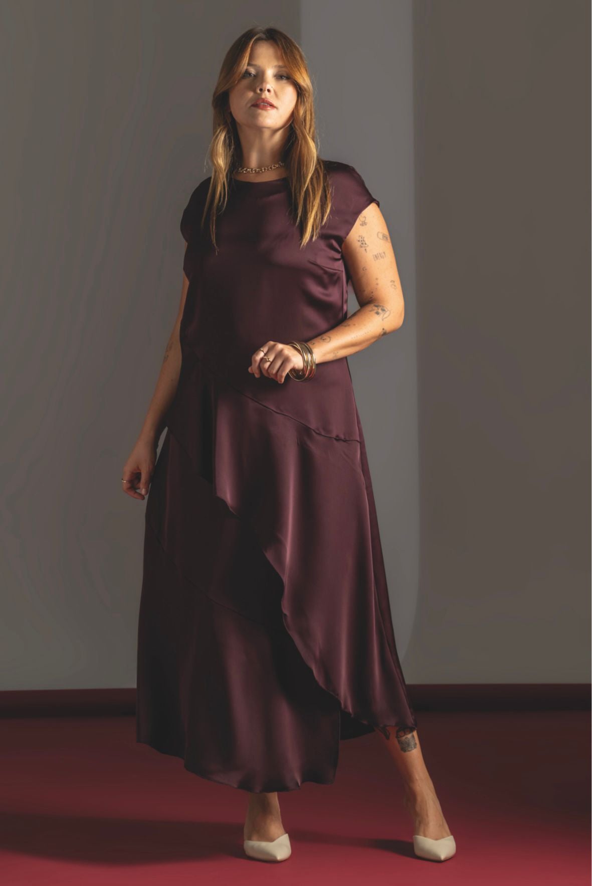 Satin Dress with Ruffle Details Quattro venti