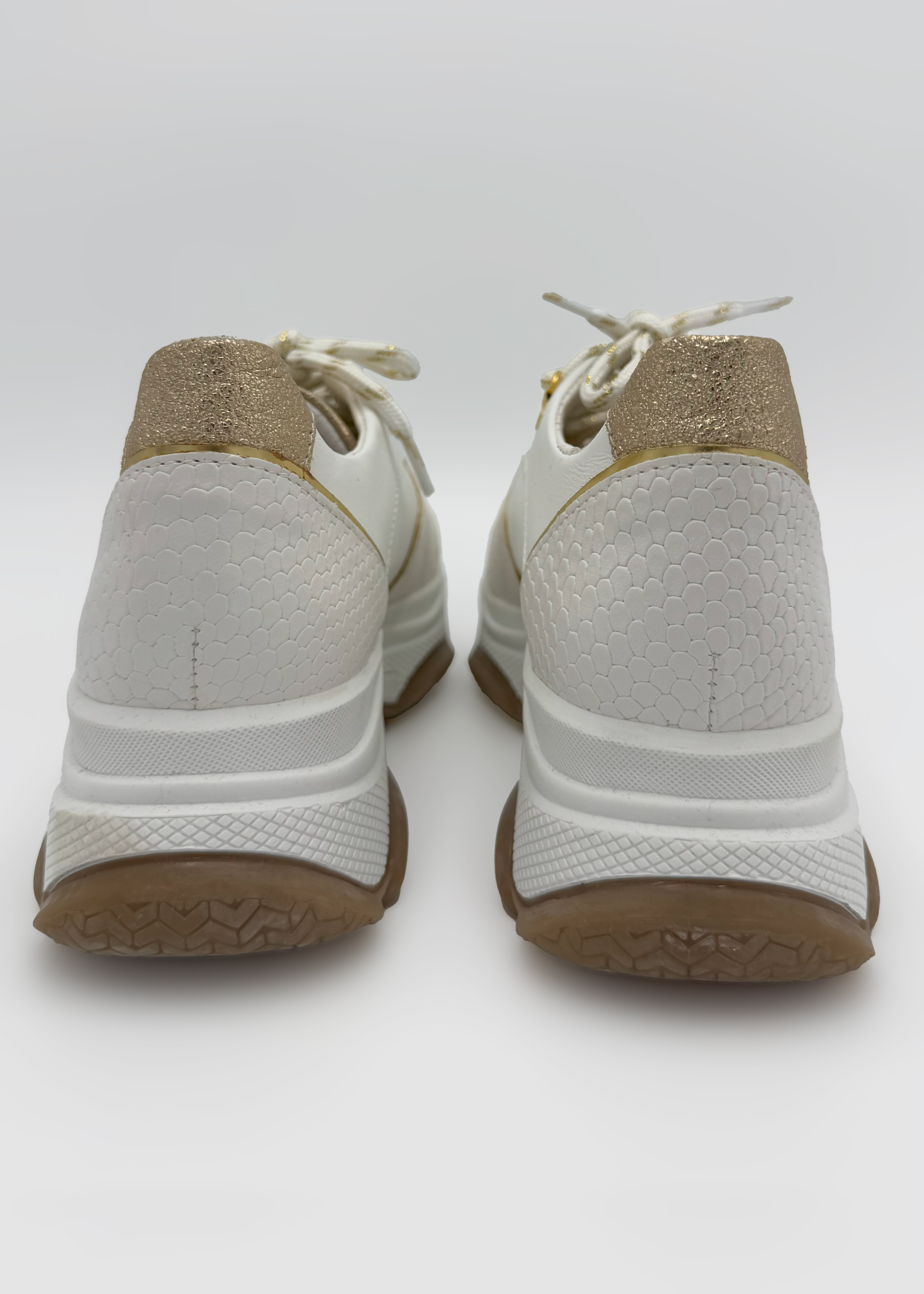 White & Gold Leather Sneakers Ruika
