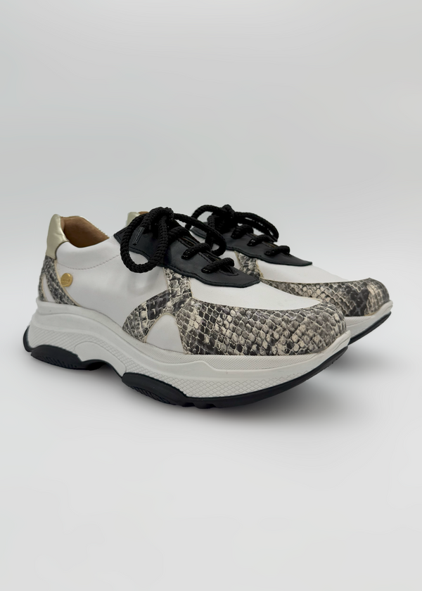 White & Python Print Sneakers Ruika