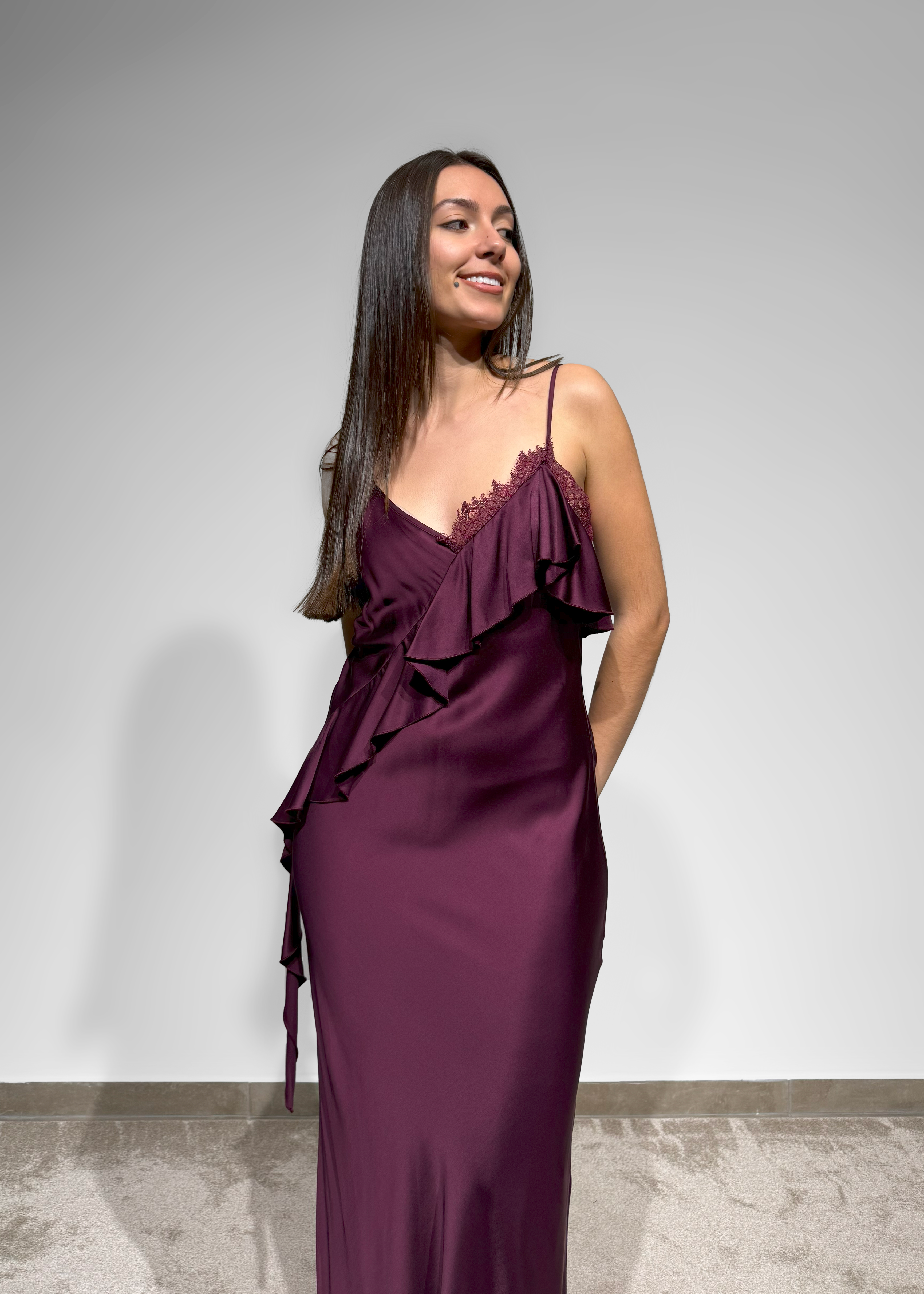 Vestido de alças com folho Imperial