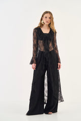 Sheer Lace Shirtdress with Ruffles Colcci
