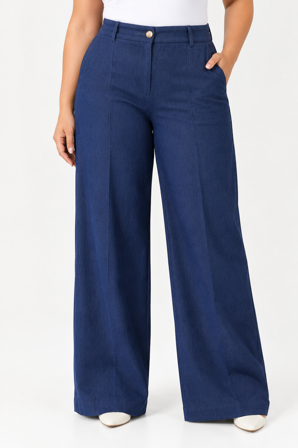 Blue High-Waist Straight-Leg Denim-Look Trousers Quattro Venti