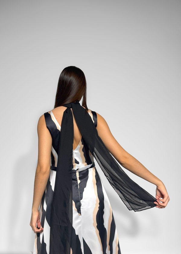 Tricolor Fluid Midi Dress with Back Detail Carla Ruiz
