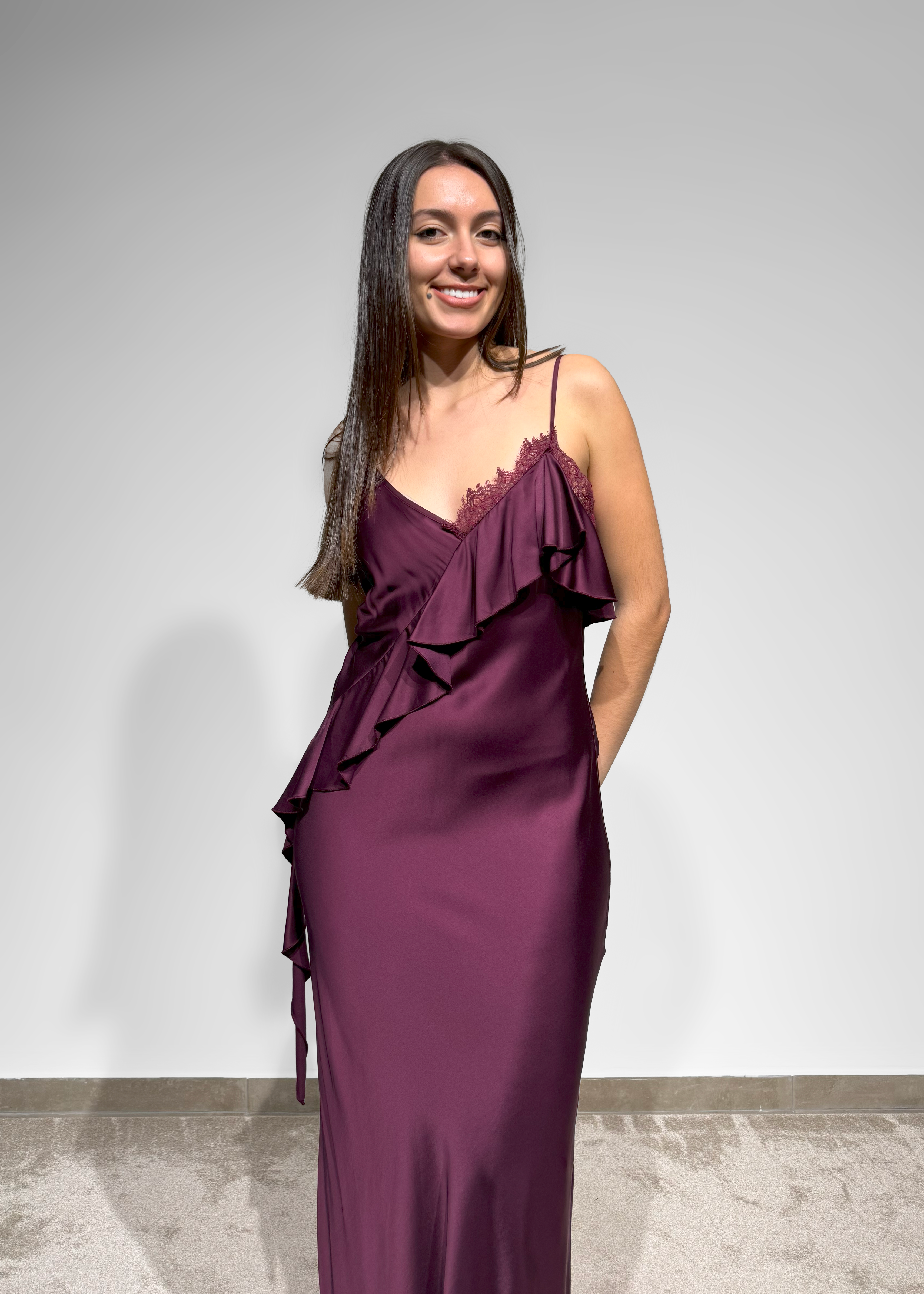Vestido de alças com folho Imperial