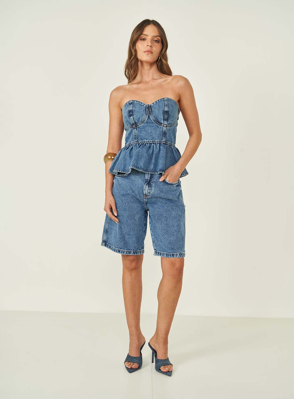 High-Rise Denim Cancun Shorts Colcci