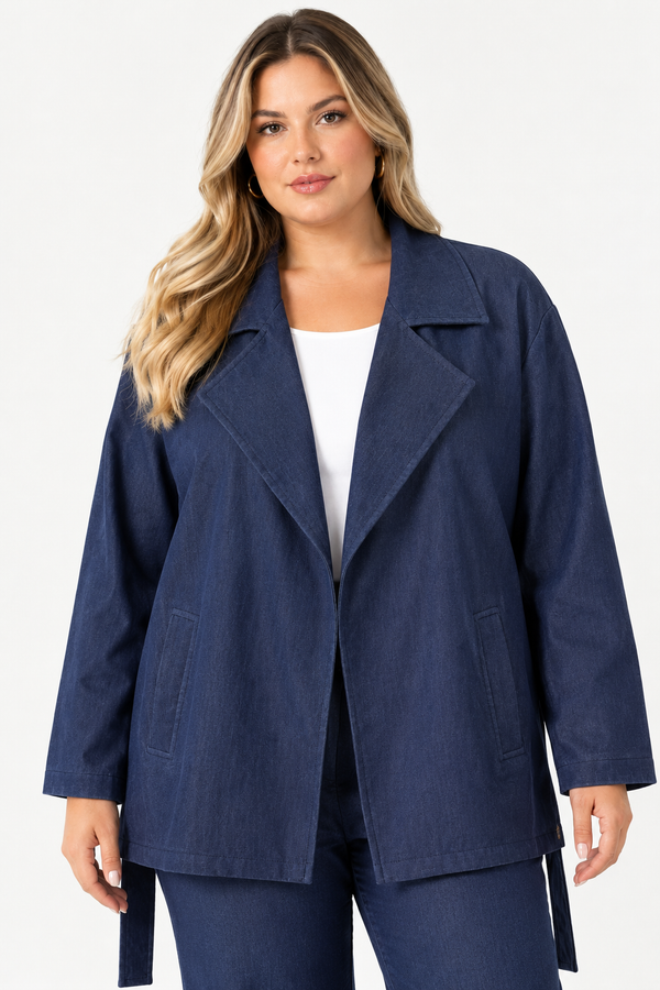 Fine Denim-Look Blue Jacket with Tie Belt Quattro Venti