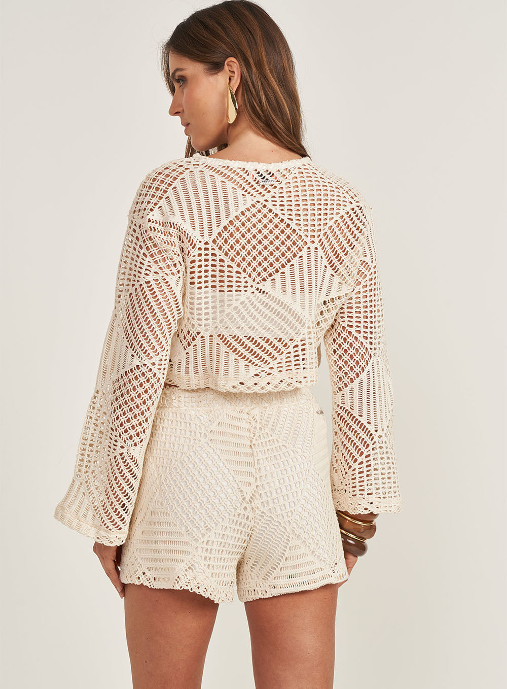 Mesh Long Sleeve Crop Top Colcci