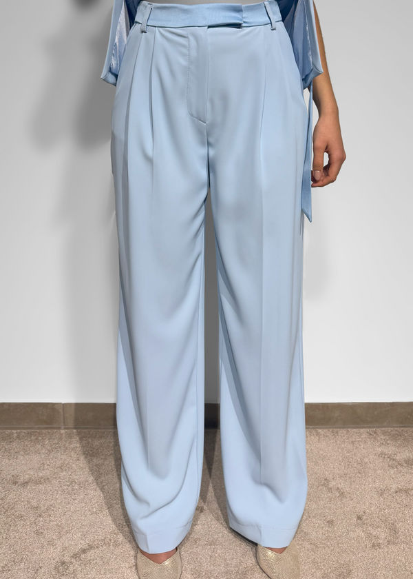 Wide-Leg Trousers Satin Waistband & Tailored Pleats Imperial