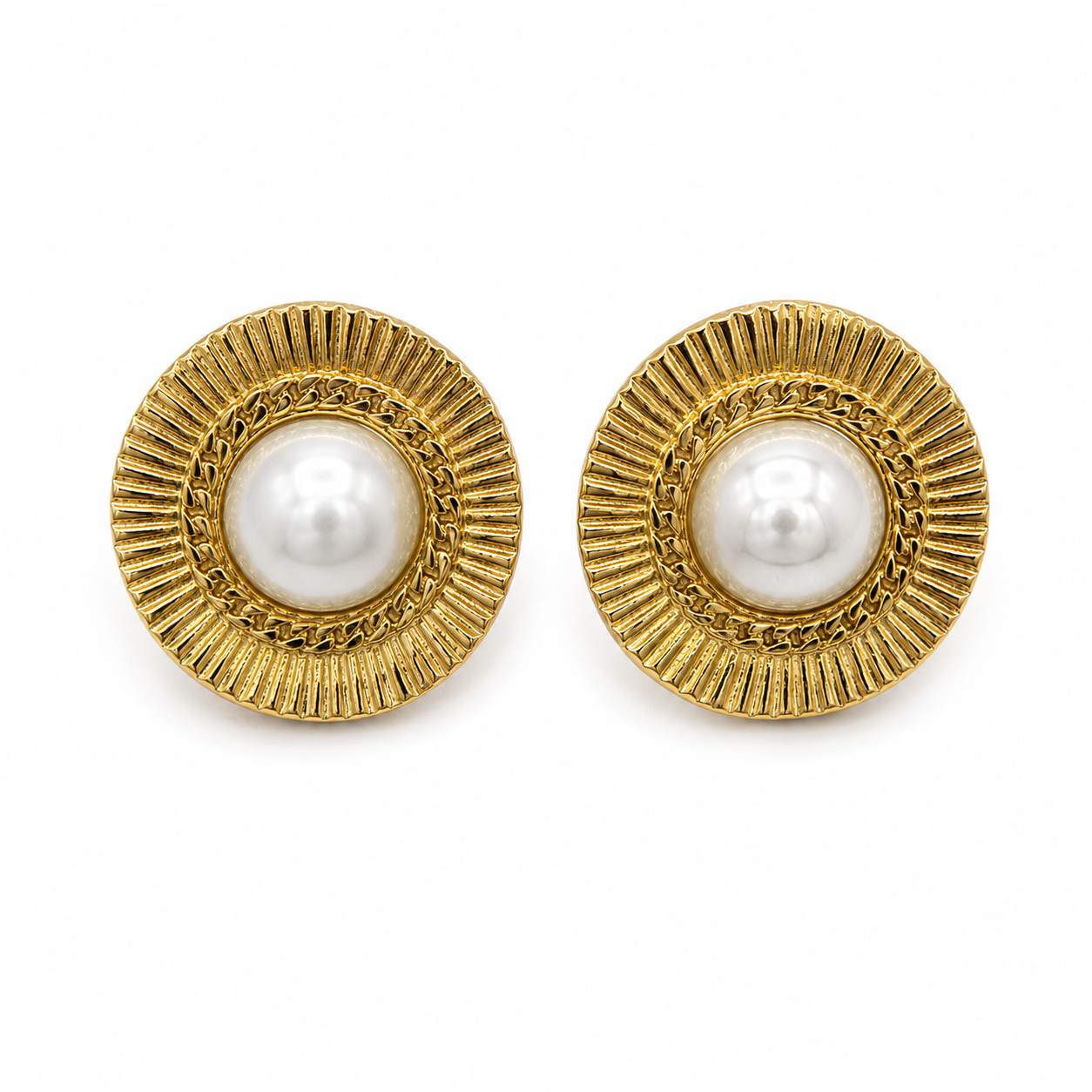 Round Hoop Earrings with White Pearl Detail Jetlag