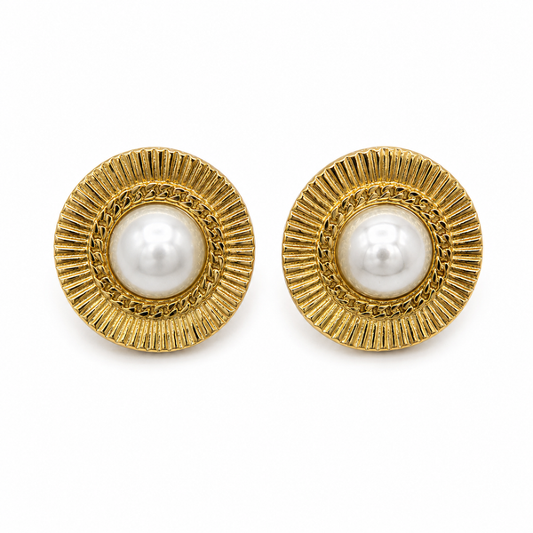 Round Hoop Earrings with White Pearl Detail Jetlag