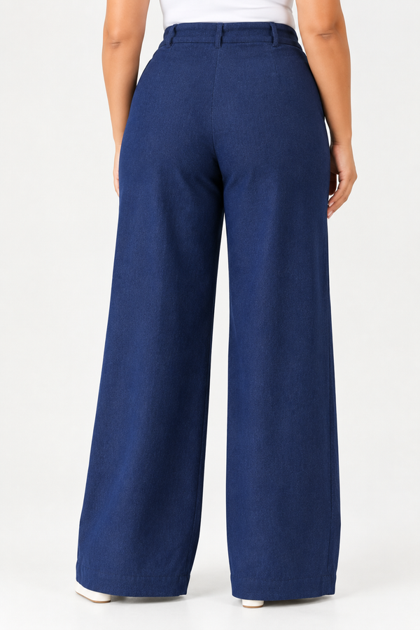 Blue High-Waist Straight-Leg Denim-Look Trousers Quattro Venti