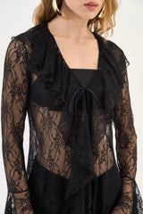 Sheer Lace Shirtdress with Ruffles Colcci