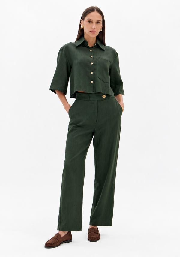 Short Linen-Blend Medium Sleeve Shirt Lança perfume