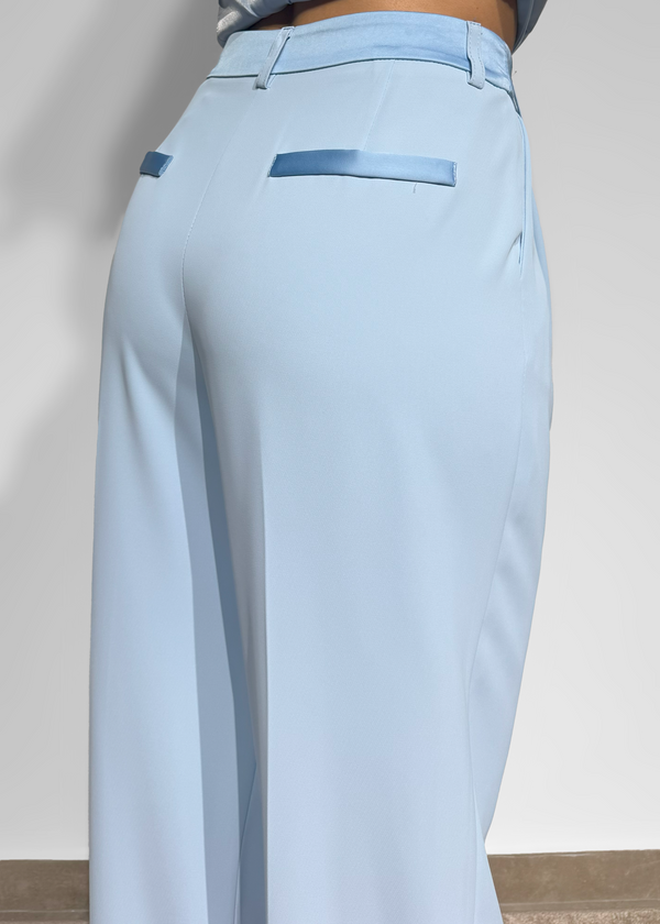 Wide-Leg Trousers Satin Waistband & Tailored Pleats Imperial