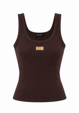 Ribbed Tank Top with Logo Plate Lança Perfume