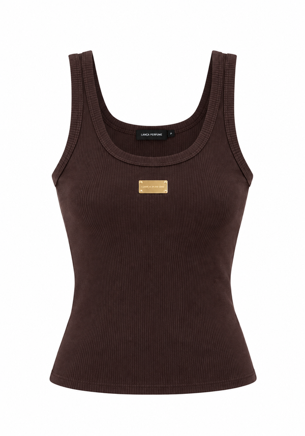 Ribbed Tank Top with Logo Plate Lança Perfume
