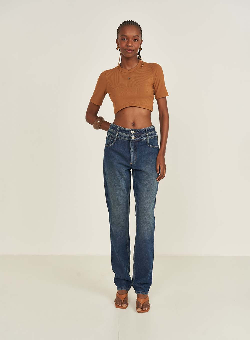 New Rib-Knit Mock Neck Cropped Top Colcci