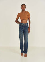 New Rib-Knit Mock Neck Cropped Top Colcci