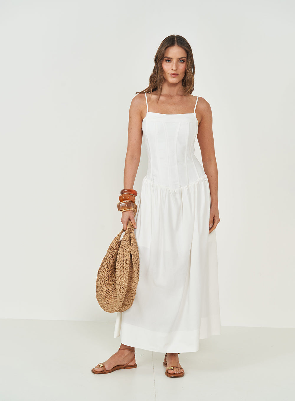Corset-Style Linen Midi Dress Colcci