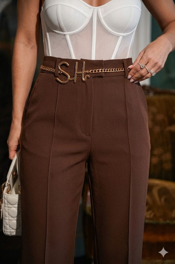 Belted Wide-Leg Tailored Trousers Sahoco