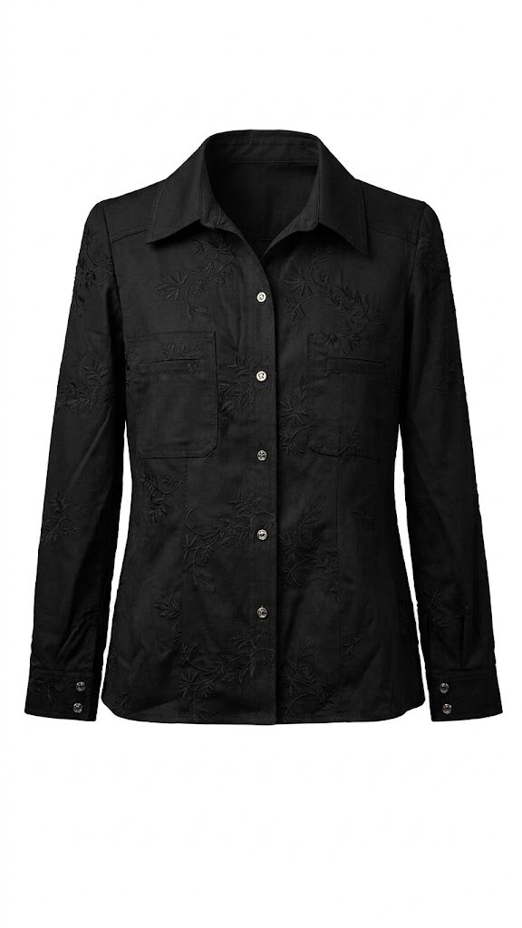Black Denim Shirt with Embroidered Details Arggido