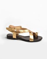 Metallic Gold Wrap-Around Flat Sandals Ruika