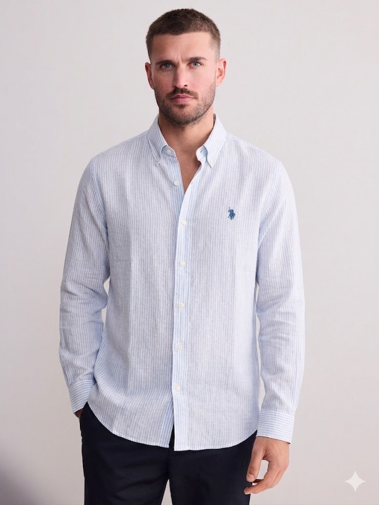 Blue Linen Blend Stripe long Sleeve Shirt U.S. Polo Assn.