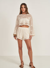 Mesh Long Sleeve Crop Top Colcci