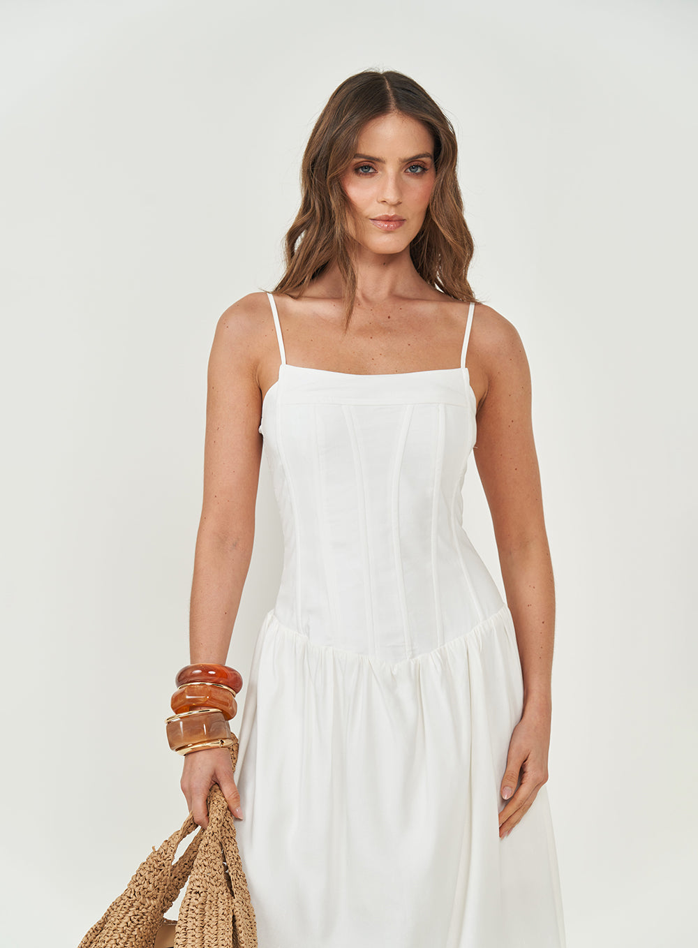 Corset-Style Linen Midi Dress Colcci