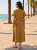 Vestido Midi de Botões com Laços Ajustáveis na Cintura Quattro Venti