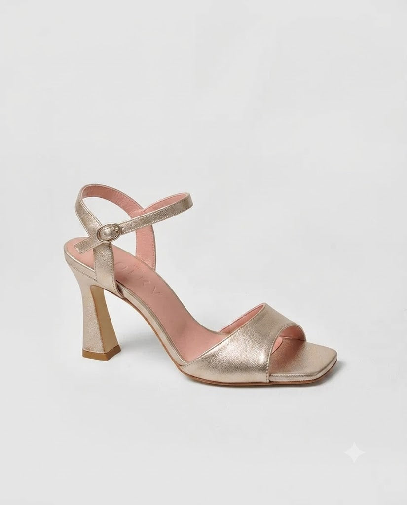 Gold Genuine Leather Block Heel Sandals Ruika