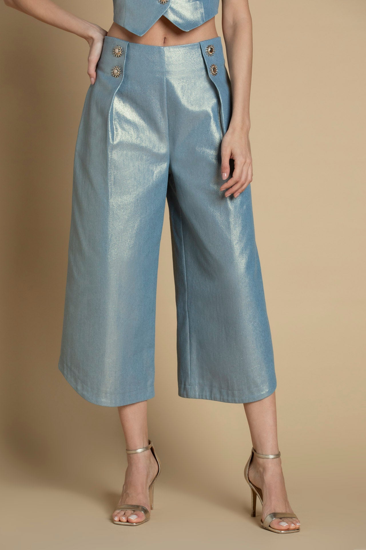 Sun-Button Sparkly Culottes Trousers Sahoco