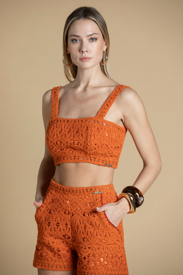 Shorts de Crochê Cintura Alta Sahoco