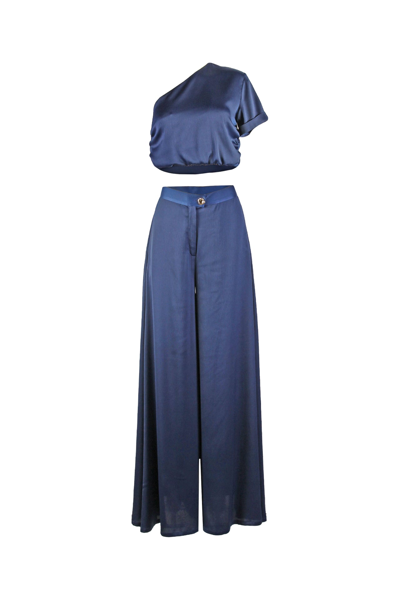 Satin One-Shoulder Top with Flower Necklace Sahoco