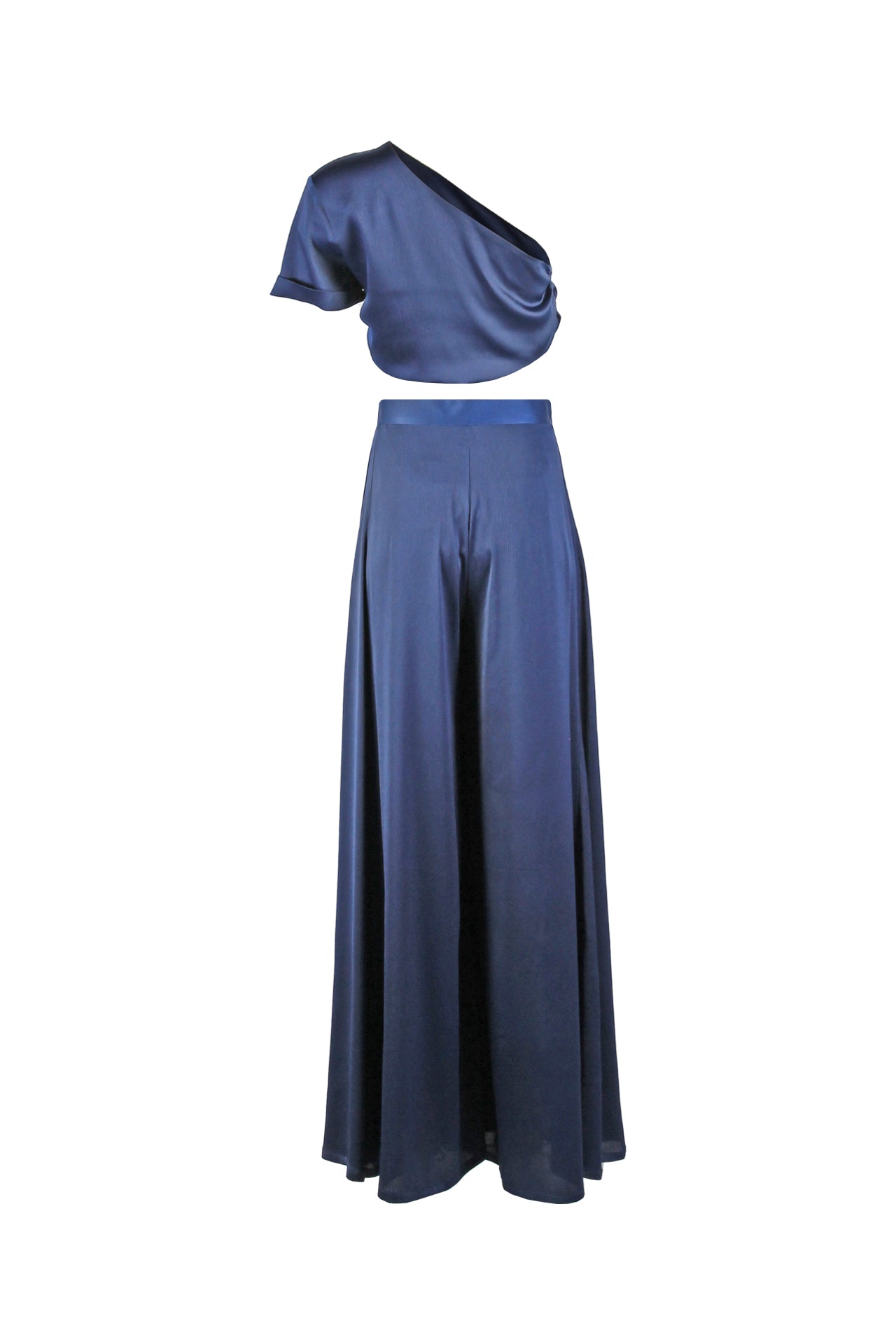 Satin One-Shoulder Top with Flower Necklace Sahoco