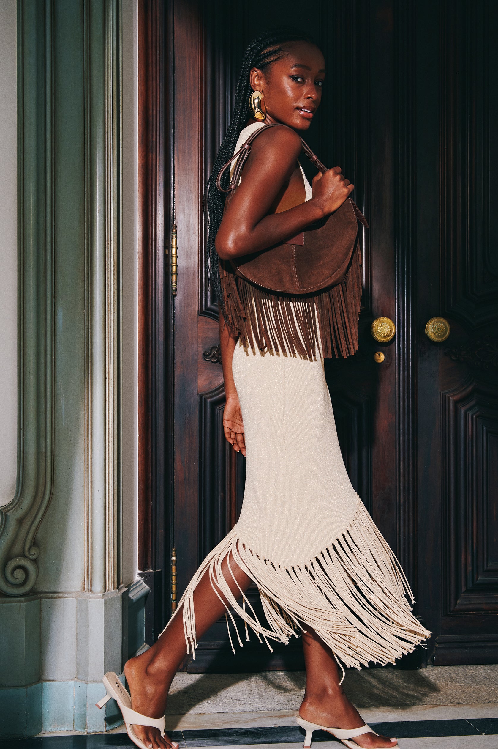 Metallic Fringe Knit Dress Colcci