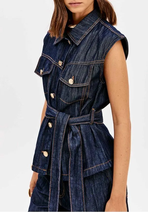 Longline Denim Waistcoat with Buttons Lança Perfume