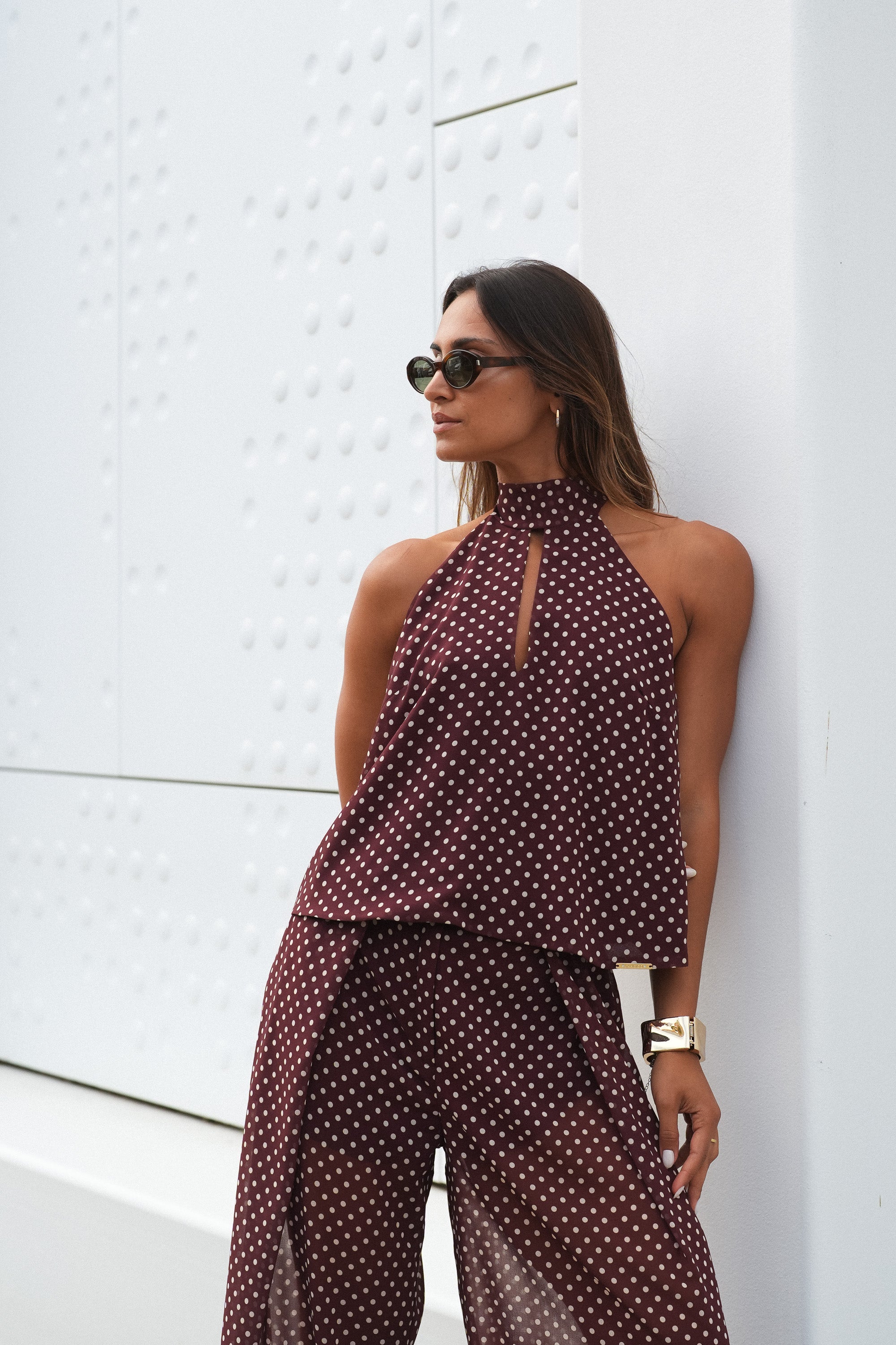 Halter Neck Polka Dot Fluid Blouse Sahoco