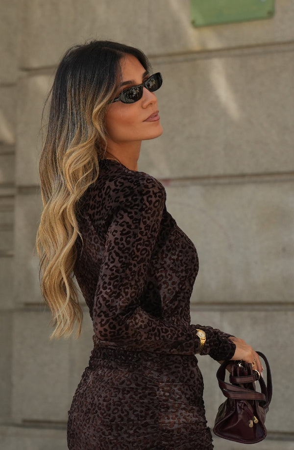 Burnout Velvet Animal Print Short Dress Sahoco