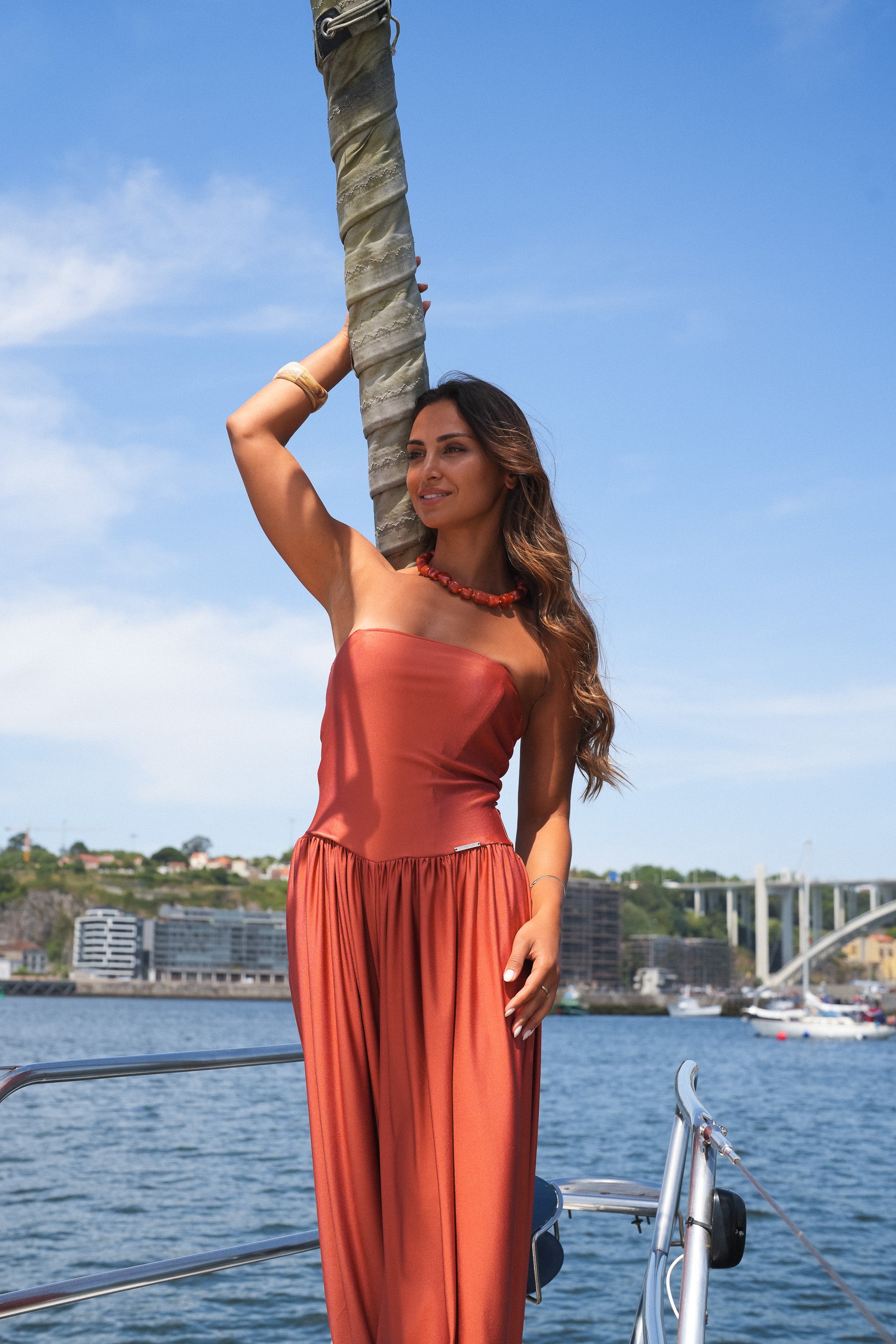 Strapless Fluid Jumpsuit with Side Slit Sahoco