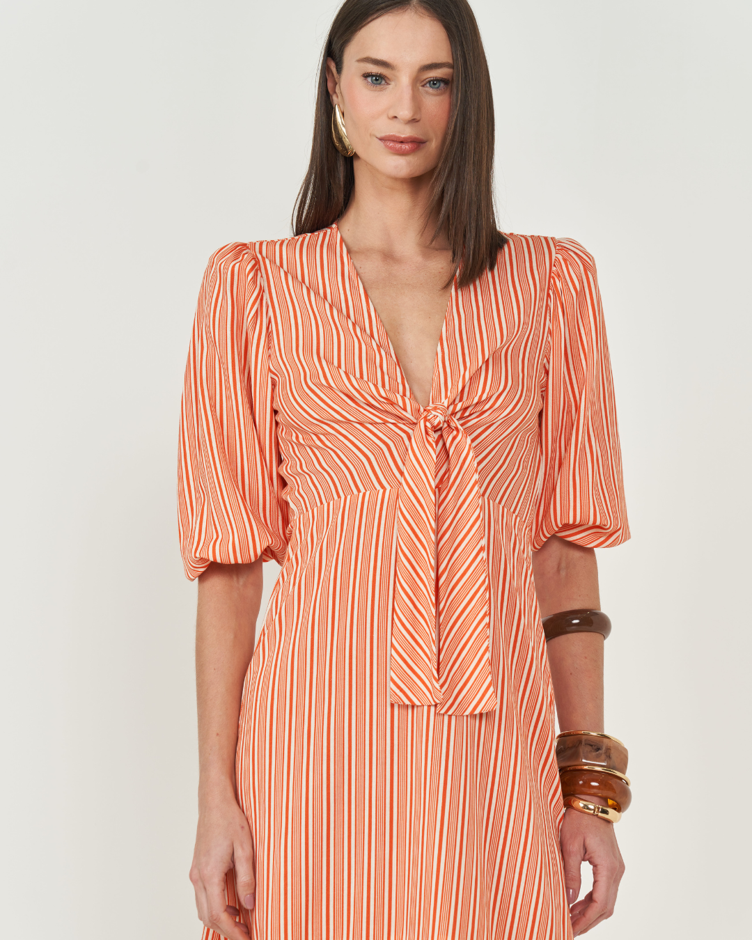 Striped Puff-Sleeve Maxi Dress Colcci