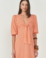 Striped Puff-Sleeve Maxi Dress Colcci