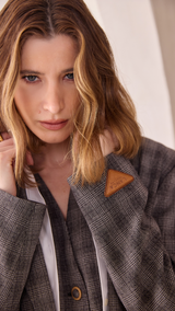 Grey 2-in-1 Double-Breasted Check Blazer with Attached Shirt Lança Perfume