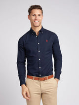 Dark Blue Stretch Cotton Mens Poplin Shirt U.S. Polo Assn.