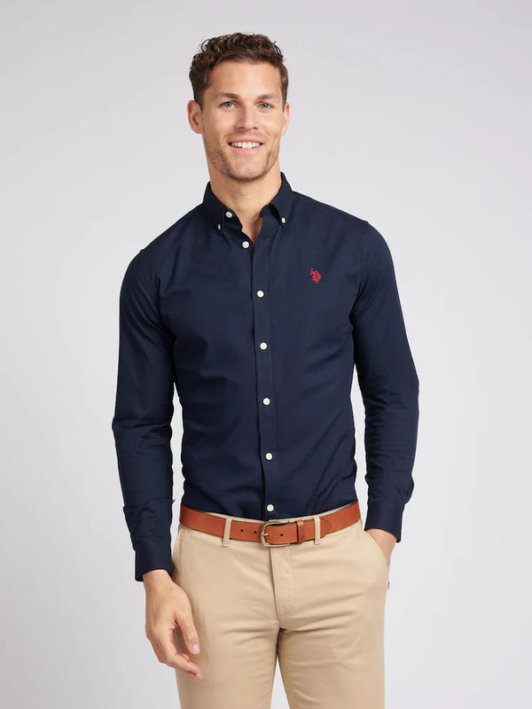 Dark Blue Stretch Cotton Mens Poplin Shirt U.S. Polo Assn.